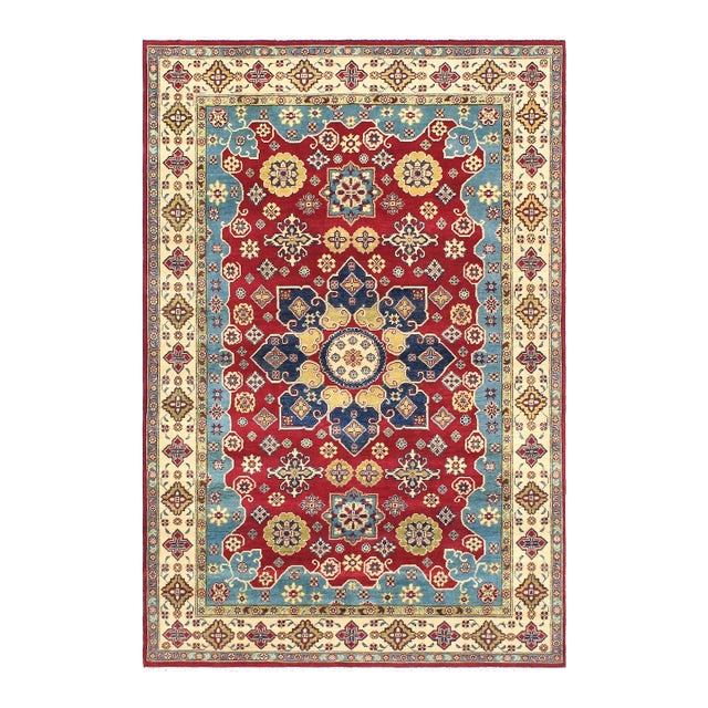 Rustic Kazak Red/Beige Wool Rug - 5'10''x8'9'' For Sale
