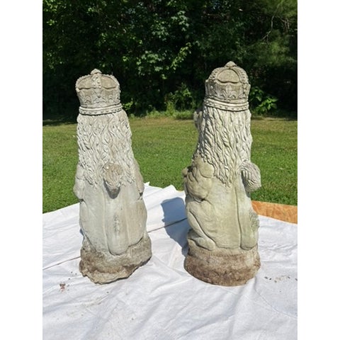 Vintage Armorial Concrete Lion Statues a Pair For Sale - Image 4 of 10