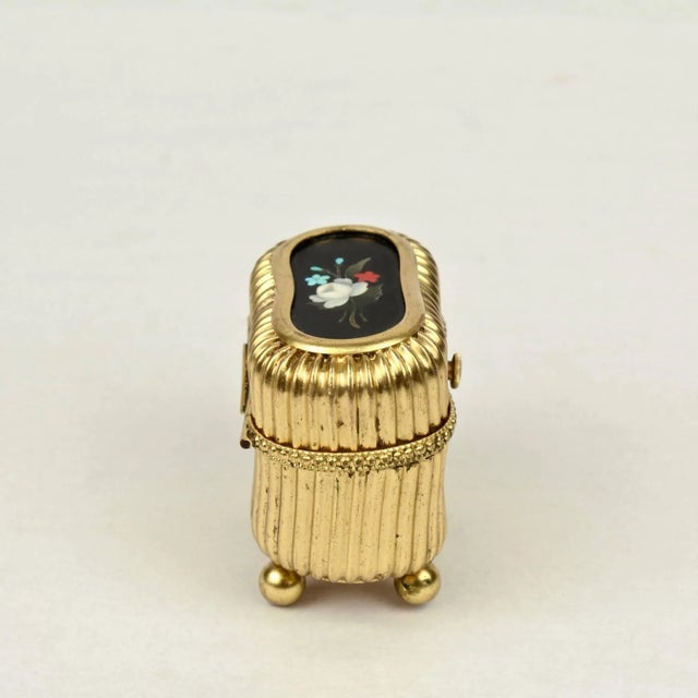 Small Victorian Gilt Metal Dresser or Ring Box with a Pietra Dura Plaque For Sale In Philadelphia - Image 6 of 10
