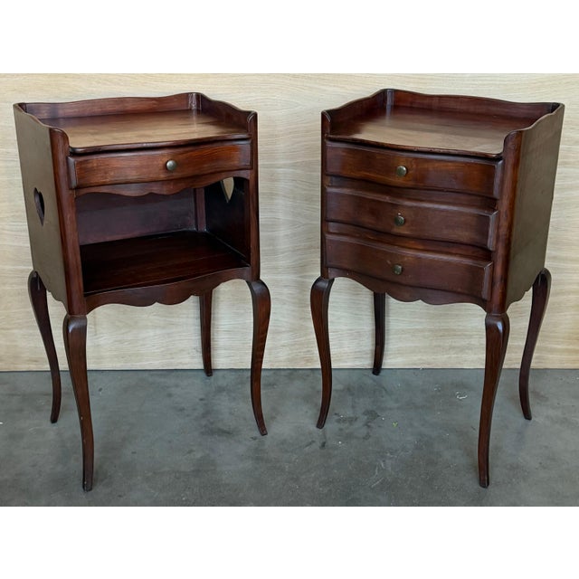 Late 19th Century French Walnut Pair of Nightstands with Heart Open Shelf / Three Drawers For Sale - Image 18 of 18