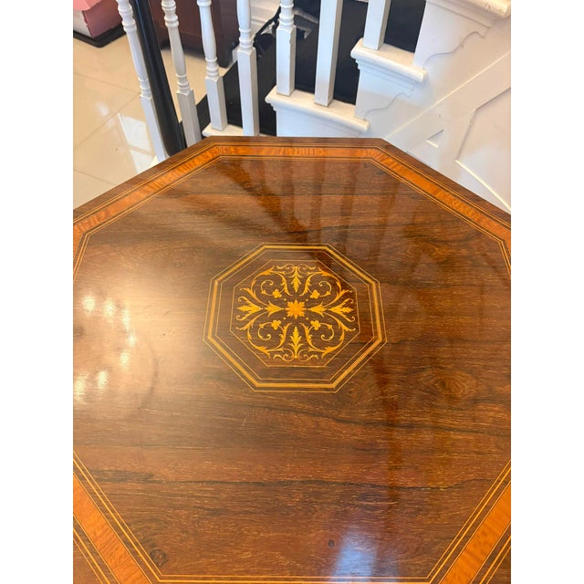 Late 19th Century Antique Victorian Octagonal Rosewood Marquetry Centre Table, 1880s For Sale - Image 5 of 12