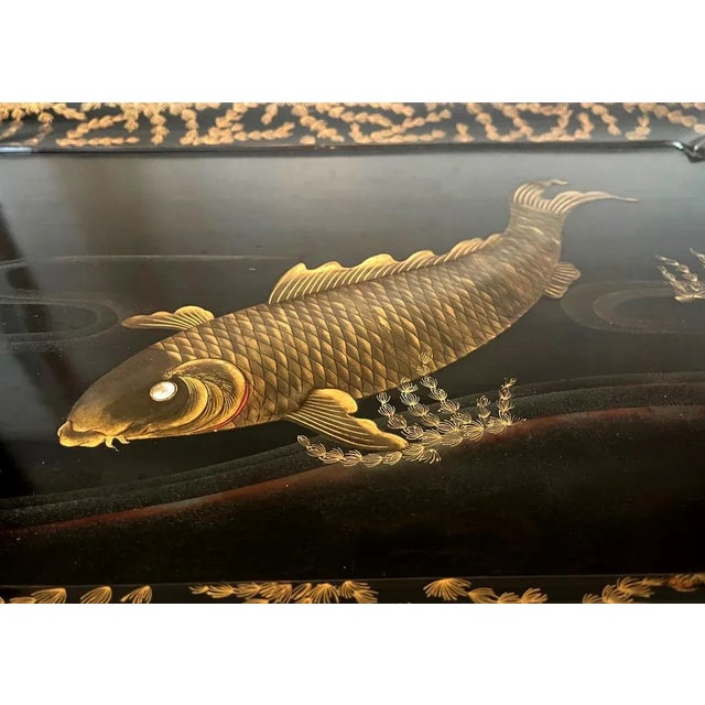 Large Japanese Lacquer Tray with Maki-e Carp Design Meiji Period For Sale - Image 10 of 13