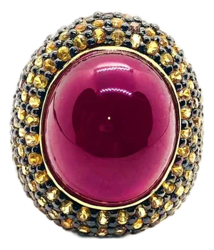 Bochic “Orient” Vintage Ruby & Yellow Sapphire Ring Set In 18K Gold & Silver