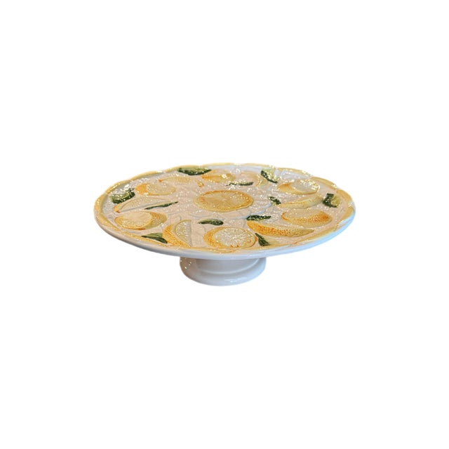 Late 20th Century Vintage Portuguese Lemon Majolica Pedestal Cake Stand For Sale - Image 5 of 9