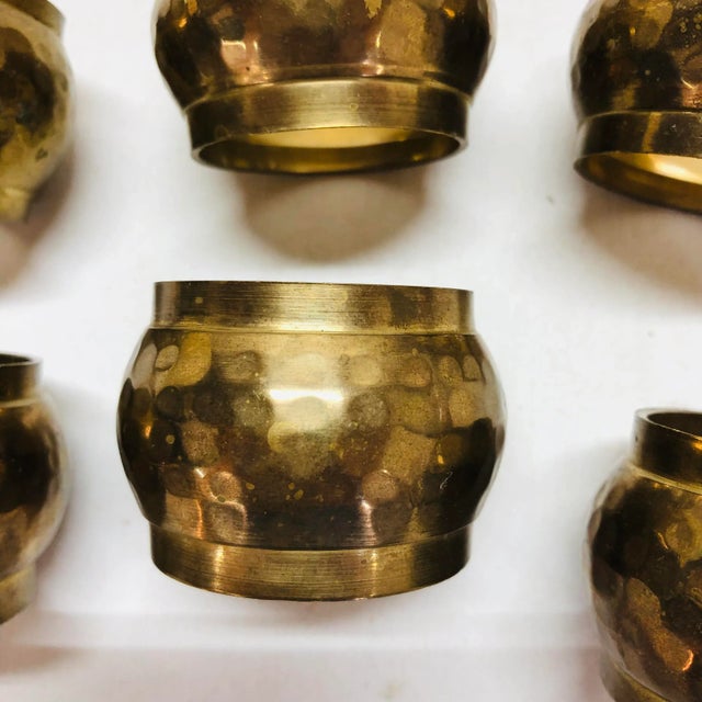 Vintage Hammered Brass Napkin Rings - Set of 6 For Sale - Image 4 of 7