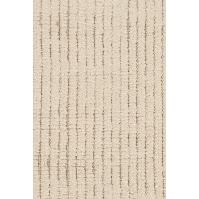 Rug & Kilim’s Modern Textural Rug in Cream & Brown with Ribbed Stripes - 9x12 For Sale