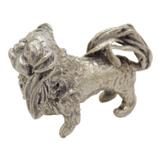 Vintage Italian Handmade Genuine Silver 1950s Pekingese Dog Figurine Miniature For Sale
