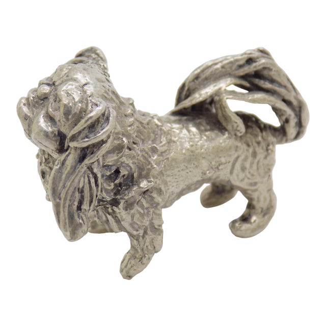 Vintage Italian Handmade Genuine Silver 1950s Pekingese Dog Figurine Miniature For Sale
