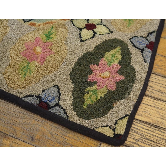Wonderful Tan Beige Color With Flowery and Oval Patters Desing Antique American Hooked Rug For Sale In New York - Image 6 of 6