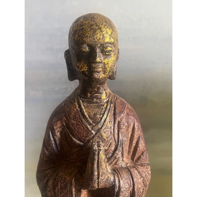 Chinese Cast Iron Figure Buddhist Monk With Original Paint & Gilt, C. 1880's For Sale - Image 9 of 12