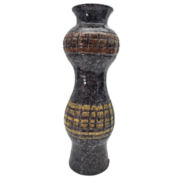 Mid-Century Italian Studio Pottery Brutalist Volcanic Glaze Lava Floor Vase 14" For Sale - Image 4 of 12