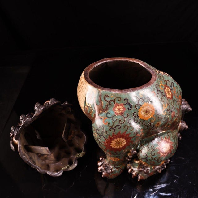 Late 19th Century Cloisonné Enamel Mythical Beast Vessel, 4500g, Gilt Bronze For Sale - Image 4 of 9