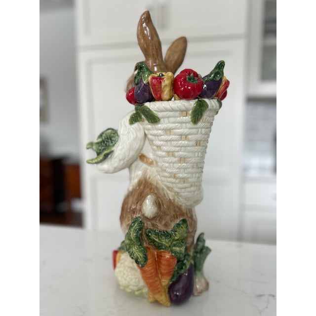Fitz and Floyd Vintage Majolica Style Ceramic Spring Bunny Table Decor and Vase by Kaldun & Bogle For Sale - Image 4 of 11