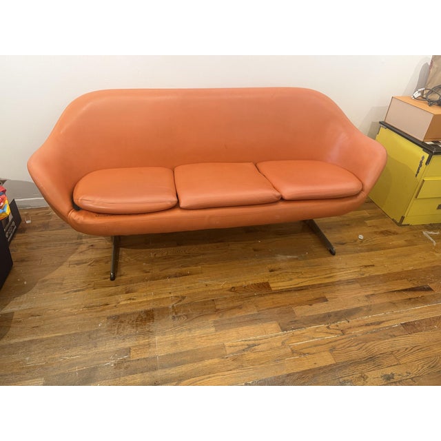 Mid-Century Modern Vintage Swedish Overman Pod Sofa, Orange Vinyl, 1960s-70s For Sale - Image 3 of 4