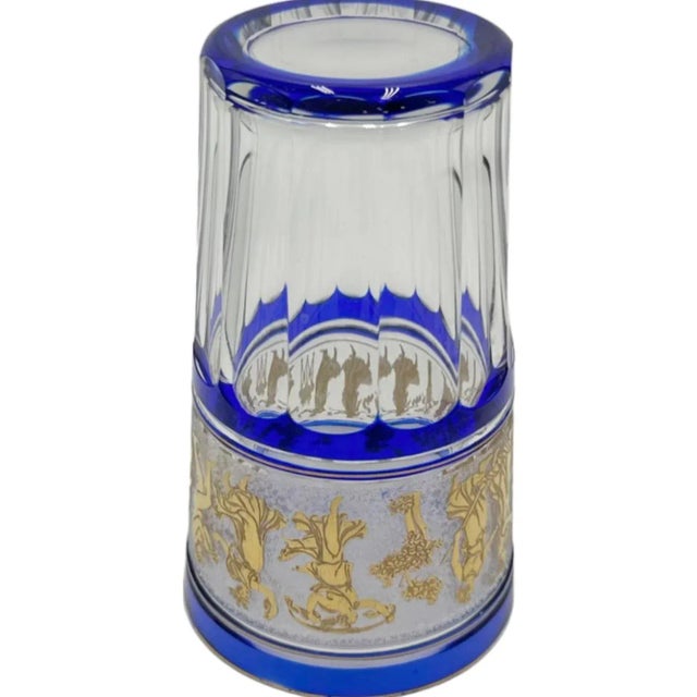 Late 20th Century Vintage Set of 3 Val St. Lambert Danse De Flore Cobalt Crystal Tumblers For Sale - Image 5 of 12