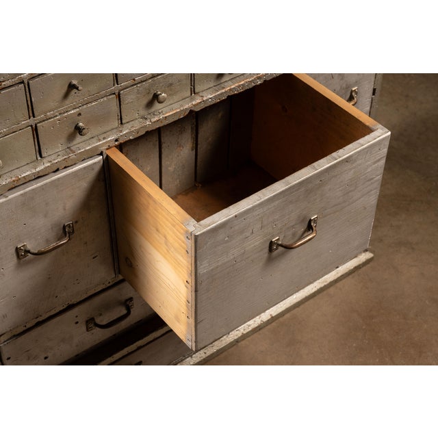 Wood Metallic Industrial Hardware Cabinet For Sale - Image 7 of 9