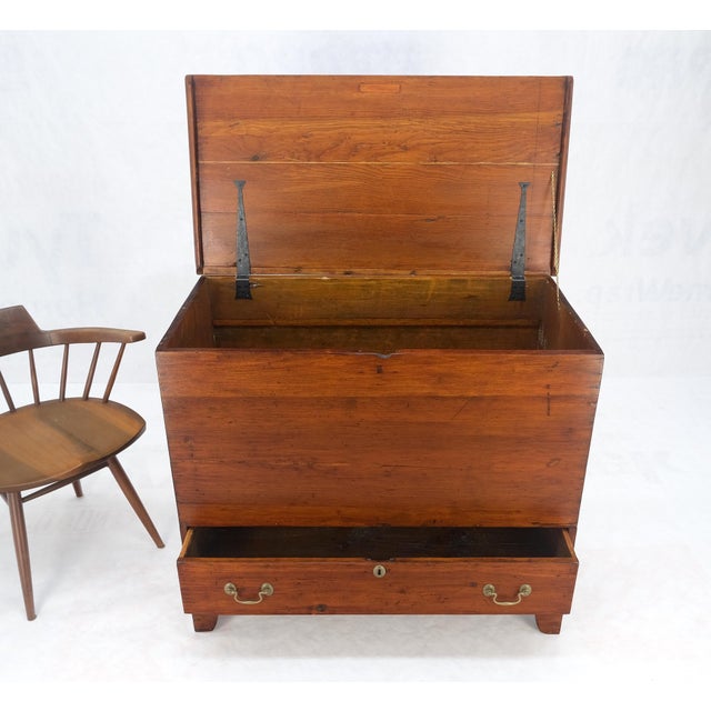 Antique American Bracket Legs Solid Cherry Bottom Dovetails Drawer Brass Hardware Hope Chest Cabinet Patina