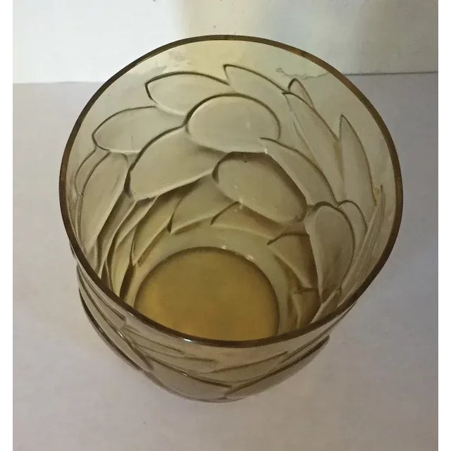 1930 Art Deco Rene Lalique Amber Tumbler Glass Vase Blidah Pattern Fruit and Leaves For Sale - Image 9 of 11