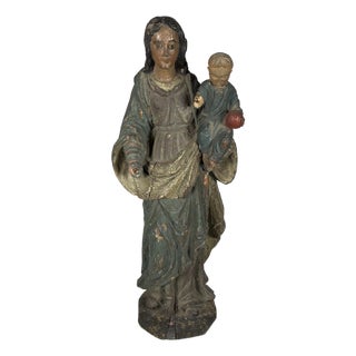 French Artist, The Virgin and Child, 18th Century, Polychrome Carved Wood For Sale