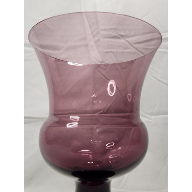 Mid 20th Century Vintage Morgantown Amethyst Crystal Glass Pedestal Flower Vase For Sale - Image 5 of 7