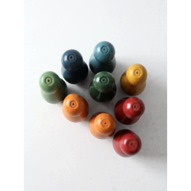 Red Vintage Colorful Wooden Skittles Tabletop Bowling Game For Sale - Image 8 of 12