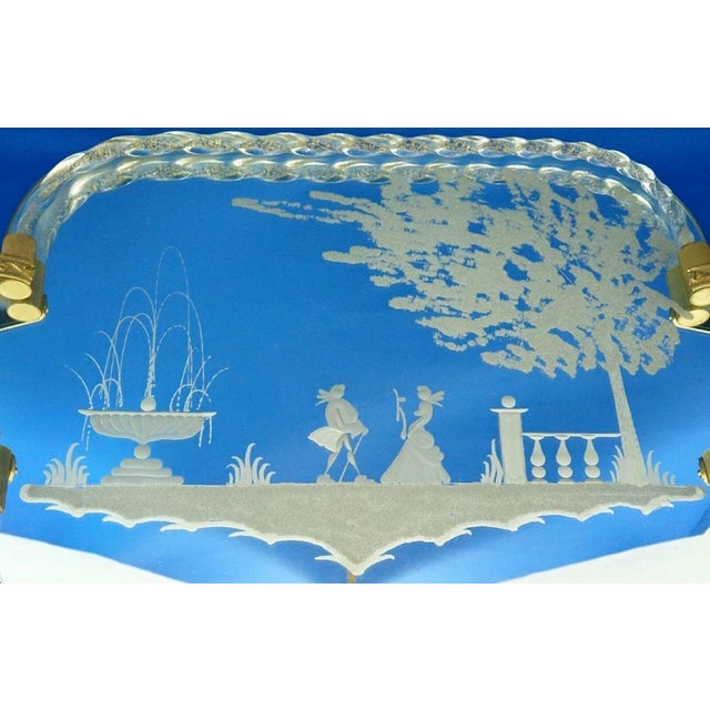 Large 20th Century Mirrored Tray in Murano Glass and Gilded Brass attributed to the Barovier & Toso Glassworks, Italy, 1940s For Sale - Image 14 of 18