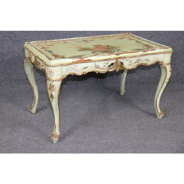 French Italian Venetian Distressed Painted Louis XV Style Coffee Table For Sale - Image 3 of 16