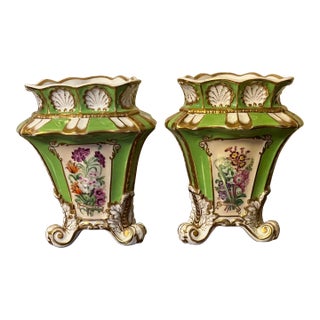 Antique 19th Century English Regency Copeland & Garrett Porcelain Botanical Vases - a Pair For Sale