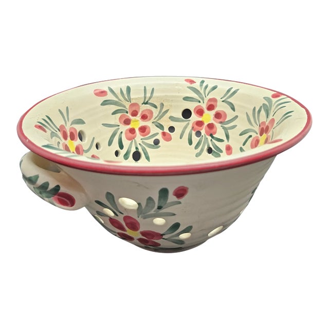 New Debco Handpainted Stoneware Ceramic Berry Bowl/Colander For Sale