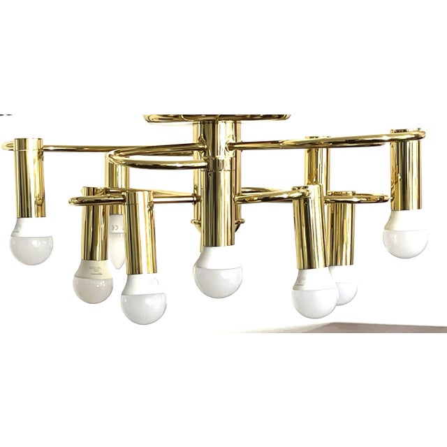 Metal Mid-Century Modern Space Age 10-Light Brass Ceiling Lamp by Honsel Leuchten for Sölken Leuchten, Germany, 1970s For Sale - Image 7 of 18