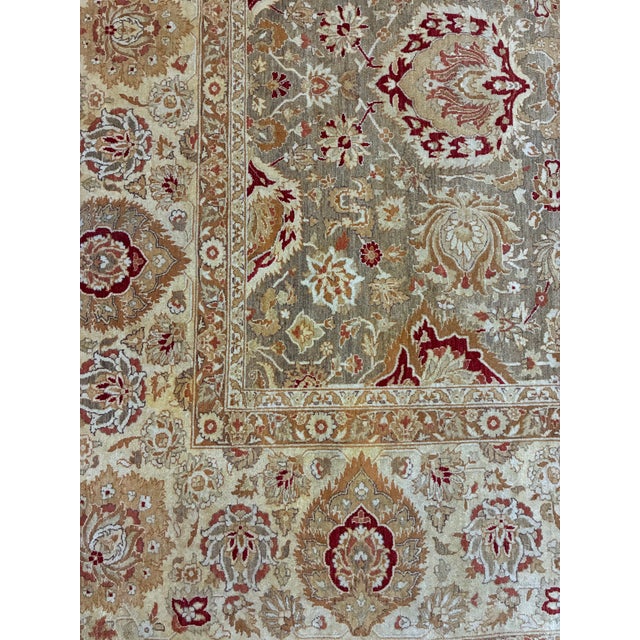 Beige Hand-Knotted Indo-Persian Agra Style Wool Rug For Sale - Image 8 of 11