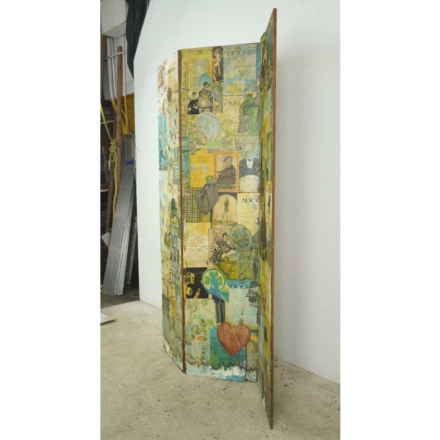 Traditional Vintage Decoupage Wood Room Divider Screen For Sale - Image 3 of 8