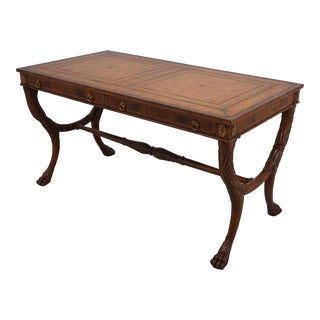 Maitland Smith Leather Top Mahogany Neoclassical Desk For Sale