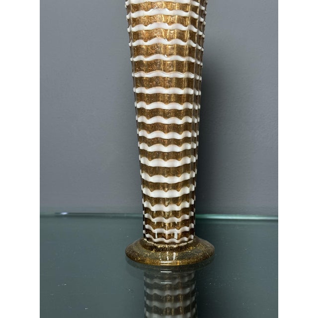 Gilded Murano Glass Vase with Lattimo Decor by Ercole Barovier for Barovier & Toso, 1950s For Sale - Image 4 of 10