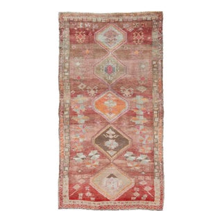 Long Rug, Vintage Turkish Gallery Rug With Tribal Design in Variegated Red 7'9 X 14'7 For Sale