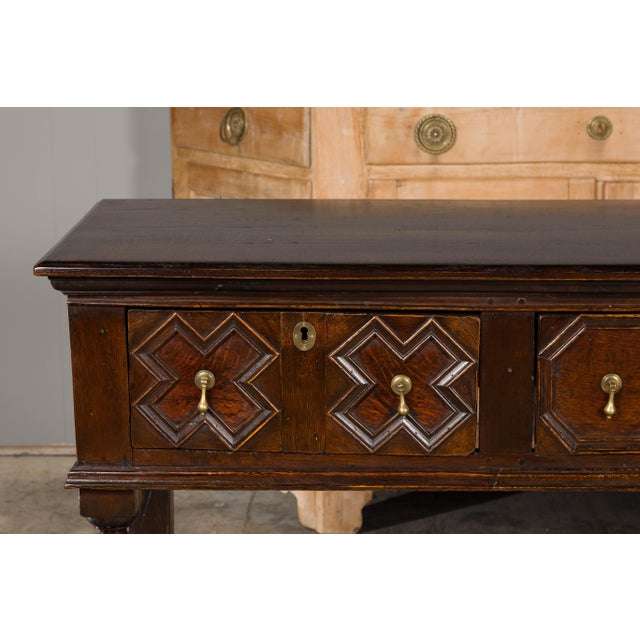 English 19th Century Oak Sideboard with Geometric Front and Three Drawers For Sale - Image 10 of 12