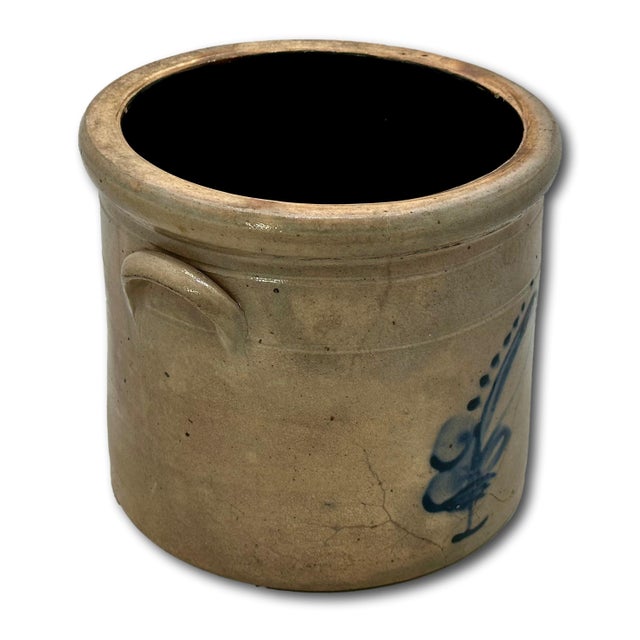 Antique Small 1 Gallon Size American New England Blue Decorated Stoneware Storage Jar - Circa 1870s For Sale In Boston - Image 6 of 18