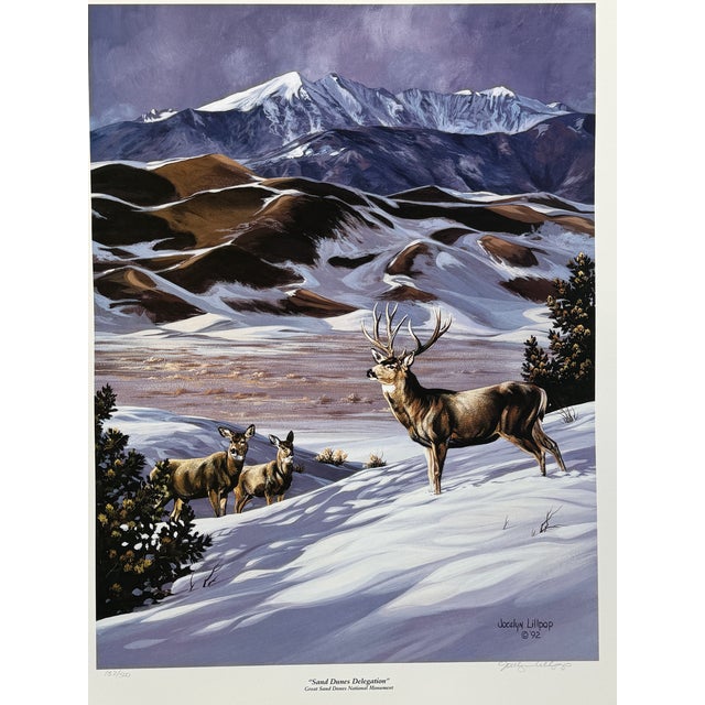 American 1990s Jocelyn Lillpop Russell Sand Dunes Delegation Signed Numbered Wildlife Print Mule Deere Mountains For Sale - Image 3 of 8