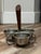 vintage mid-century modern stainless steel and wood condiment caddy featuring three removable serving bowls and a central...