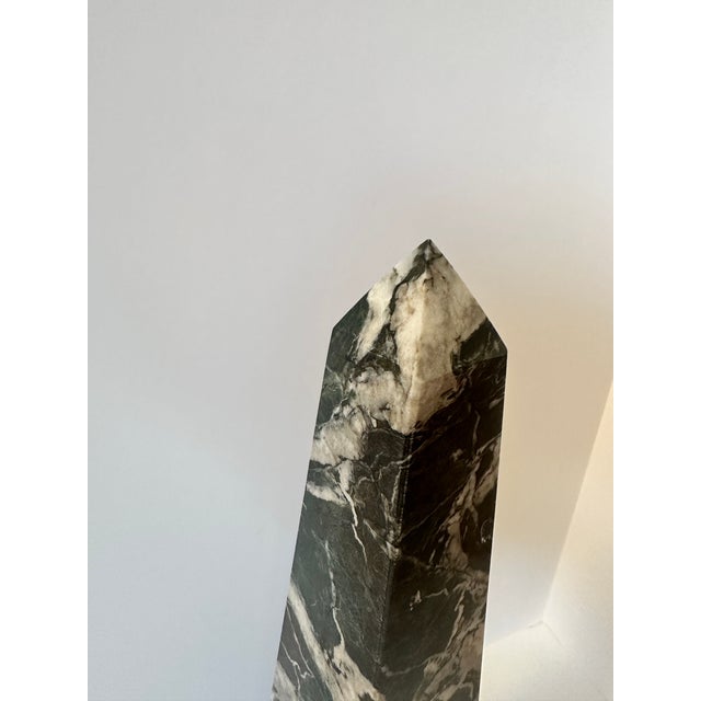 Mid 20th Century Large Nero Marquina Marble Obelisk Sculpture | Black & White Veined Stone Decor, 18” For Sale In San Francisco - Image 6 of 11