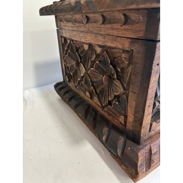 Vintage Hand-Carved Floral Wooden Chest For Sale - Image 11 of 16