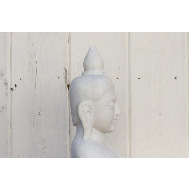 White Handcarved Marble Burmese Meditating Buddha For Sale - Image 8 of 10