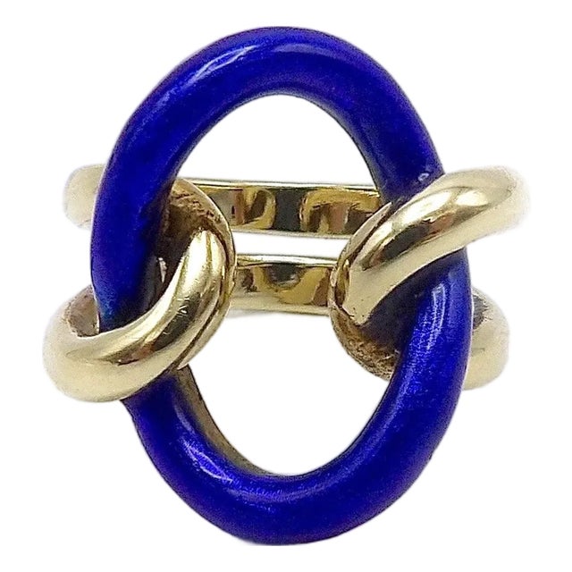 Vintage 14k Gold Blue Enamel Lover's Knot Ring, Size 6 For Sale