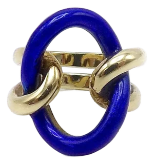 Vintage 14k Gold Blue Enamel Lover's Knot Ring, Size 6