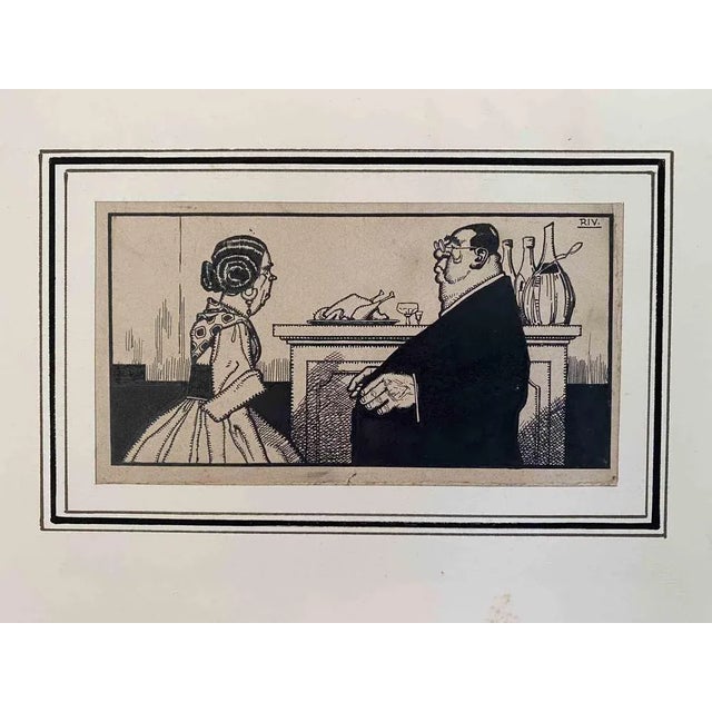 The priest with good taste is an original drawing artwork realized by Carlo Rivalta (1887-1941). China ink drawing on...