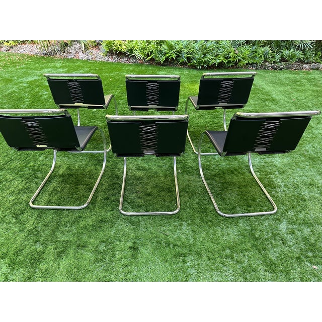 Mid-Century Modern 1990s Vintage Mies Van Der Rohe Mr Side Chairs (Mr10) for Knoll Studios, Set of 6 - Stamped and Signed For Sale - Image 3 of 14