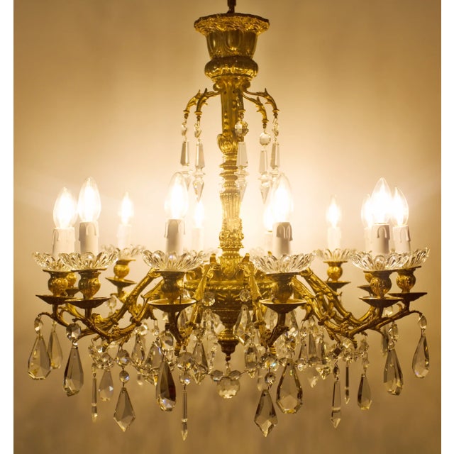 Brass Chandelier with Trimmings for Twelve Bulbs For Sale - Image 4 of 12