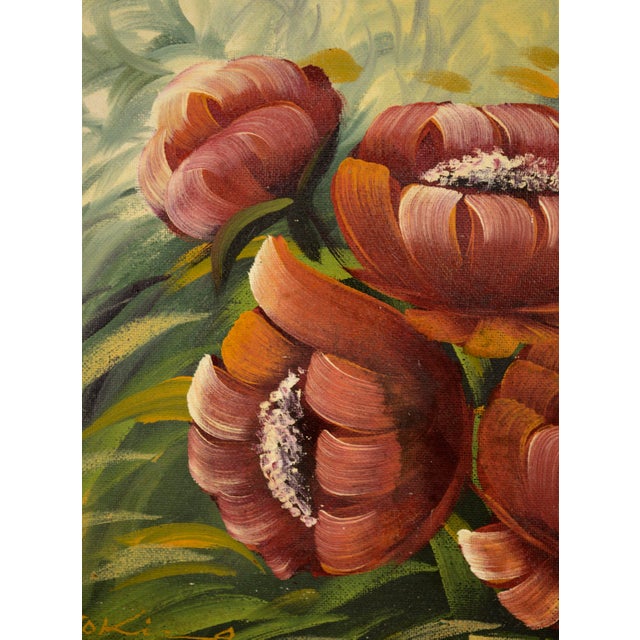 Impressionist Red Poppies, Vintage Botanical Garden Floral Still-Life by M Tokira For Sale - Image 3 of 7