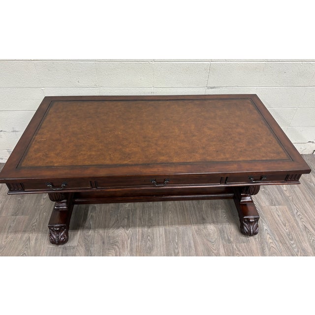 Vintage Empire Style Lyre Side Leather Top Writing Executive Library Desk For Sale In Kansas City - Image 6 of 15