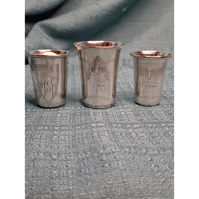 Religious Early 20th Century 84 Zolotnik Silver Kiddush Cups Israel Zakhoder and Heirs - Set of 3 For Sale - Image 3 of 18